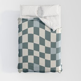 blue green wavy checked Duvet Cover