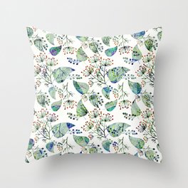 Abstract floral pattern .Orange flowers blue green leaves on white Throw Pillow