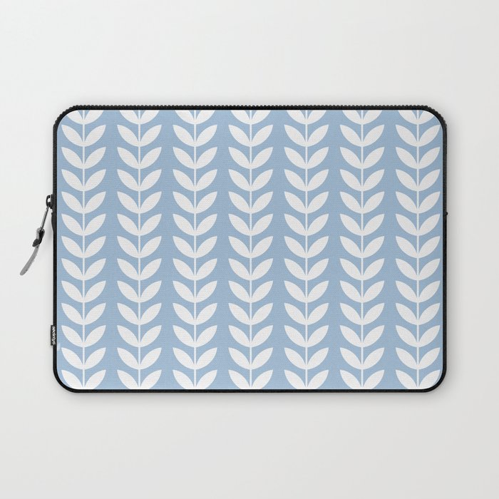 Pale Blue and White Scandinavian leaves pattern Laptop Sleeve