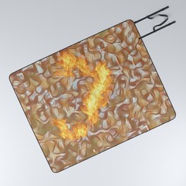Abstract digital pattern design with curved shapes and flames Picnic Blanket