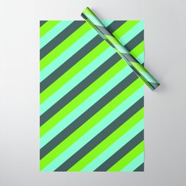 [ Thumbnail: Green, Aquamarine, and Dark Slate Gray Colored Stripes/Lines Pattern Wrapping Paper ]