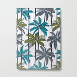 Retro Palm Springs vibes // white background highball green peacock blue and green grey palm trees oxford navy blue lines Metal Print