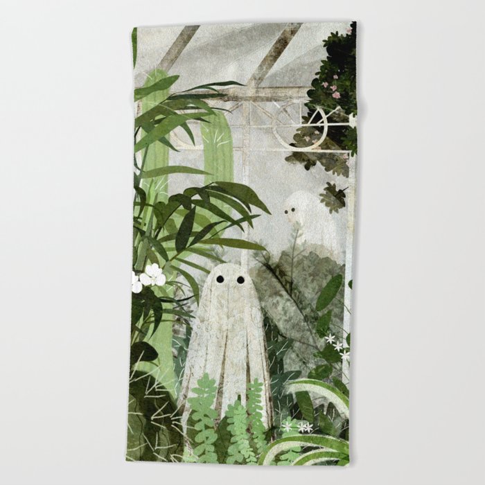 There's A Ghost in the Greenhouse Again Beach Towel