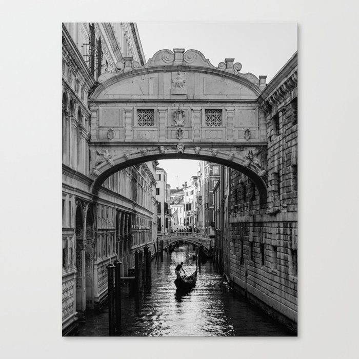 Venice Bridge of Sighs in Black and White Canvas Print
