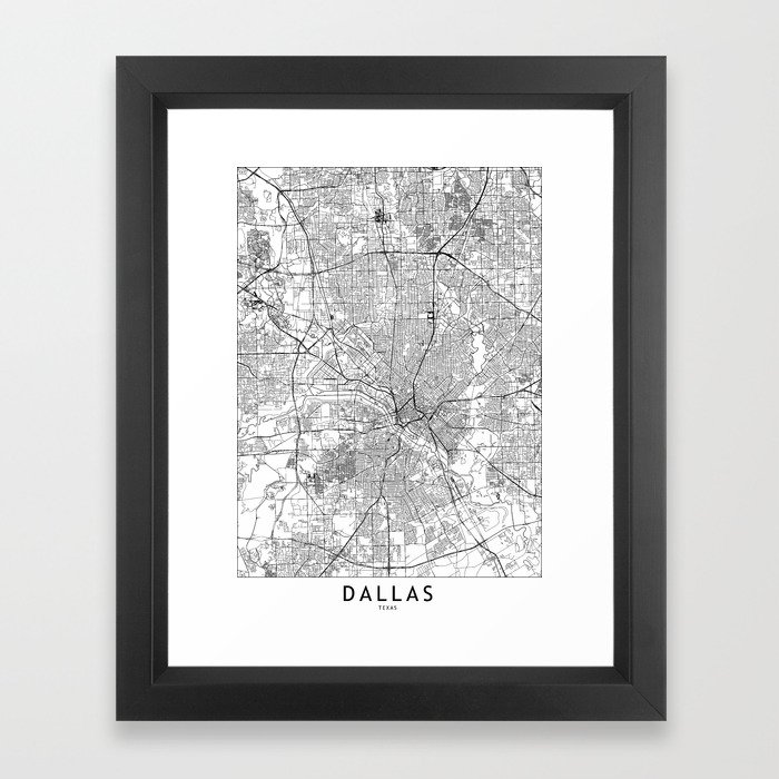 Dallas White Map Framed Art Print