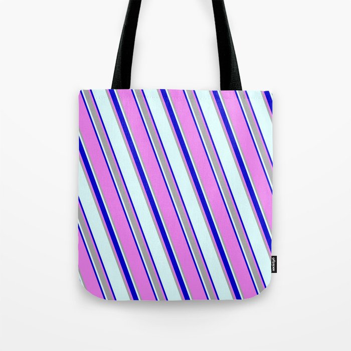 Light Cyan, Blue, Violet, and Dark Grey Colored Lines/Stripes Pattern Tote Bag