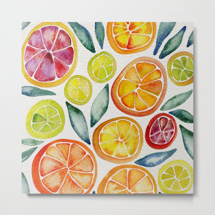Sliced Citrus Watercolor Metal Print