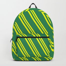 [ Thumbnail: Yellow and Sea Green Colored Stripes Pattern Backpack ]