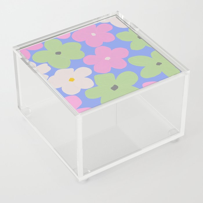 Cheerful Indie Flowers in Pastel Retro Aesthetic Acrylic Box