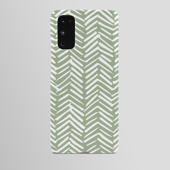 Boho, Abstract, Herringbone Pattern, Sage Green and White Android Case