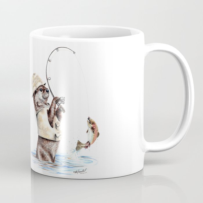 " Natures Fisherman " fishing river otter with trout Coffee Mug