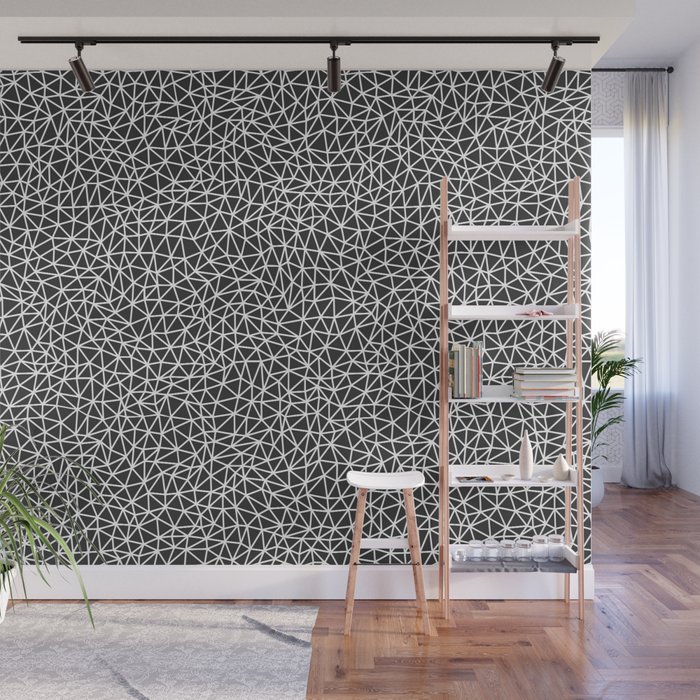 Abstract Minimal Multi Sized Triangle Shape Mosaic Pattern Black and White Wall Mural