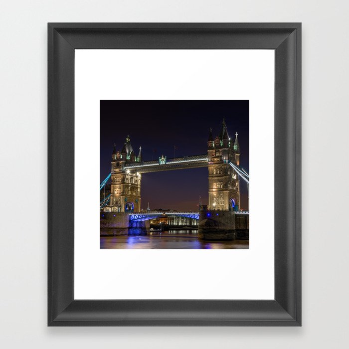 Great Britain Photography - The Famous Tower Bridge In London At Night Framed Art Print