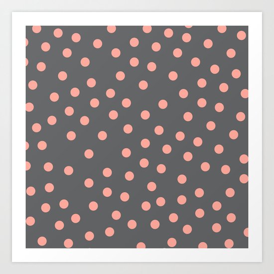 Simply Dots Salmon Pink on Storm Gray Art Print