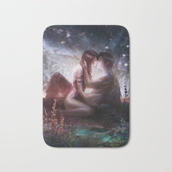 Counting stars - Romantic couple kissing Bath Mat