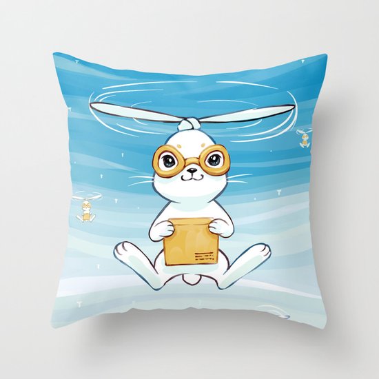Postal Bunny Throw Pillow