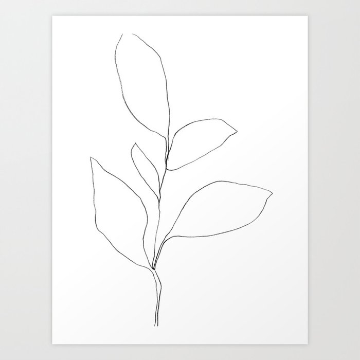 Five Leaf Plant Minimalist Line Drawing Art Print By