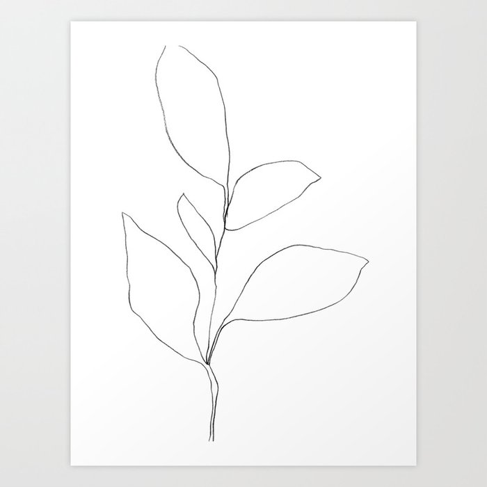 Five Leaf Plant Minimalist Line Drawing Art Print