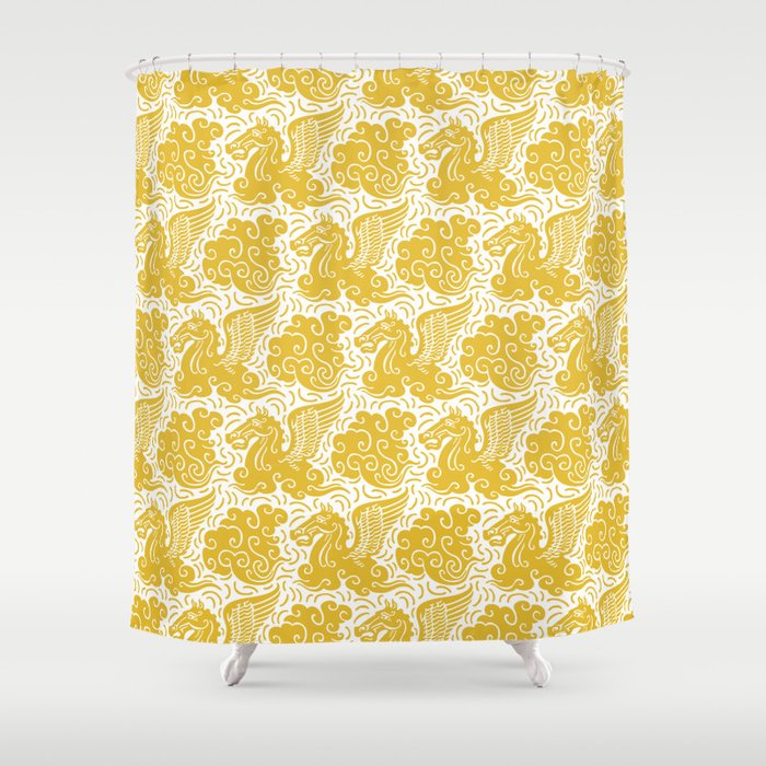 Pegasus Pattern Mustard Yellow Shower Curtain