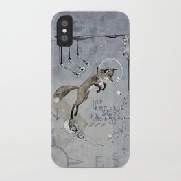 Relativity Fox Trot iPhone Case | Drawing, Illustration, Space, Fox, Sci-Fi, Vintage, Hummingbird, Surrealism, Astronaut, Time 