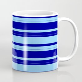 [ Thumbnail: Dark Blue and Light Sky Blue Colored Stripes Pattern Coffee Mug ]