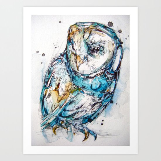 The Sea Glass Owl Art Print