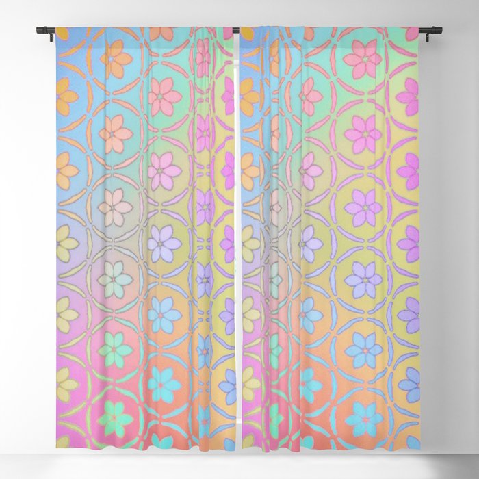 Abstract Ombre Pastel Rainbow Daisies Blackout Curtain