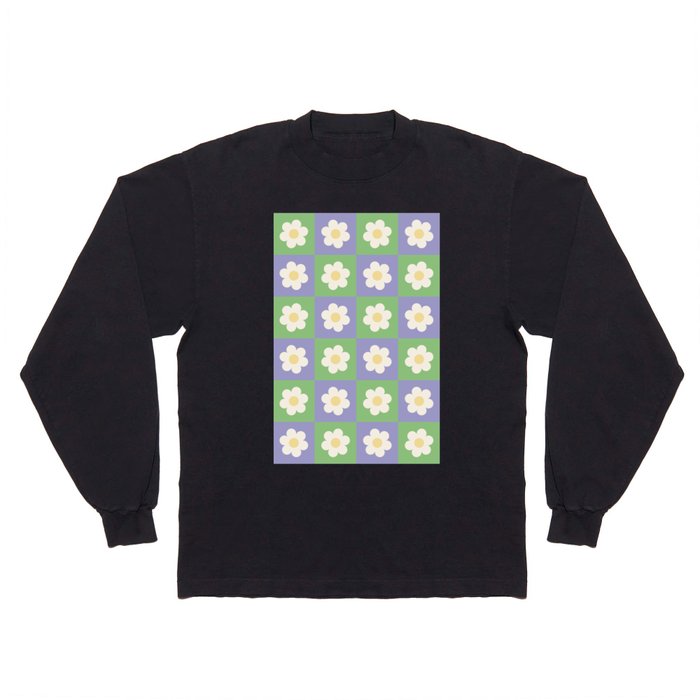 Checkered Daisy in Purple and Green Long Sleeve T Shirt