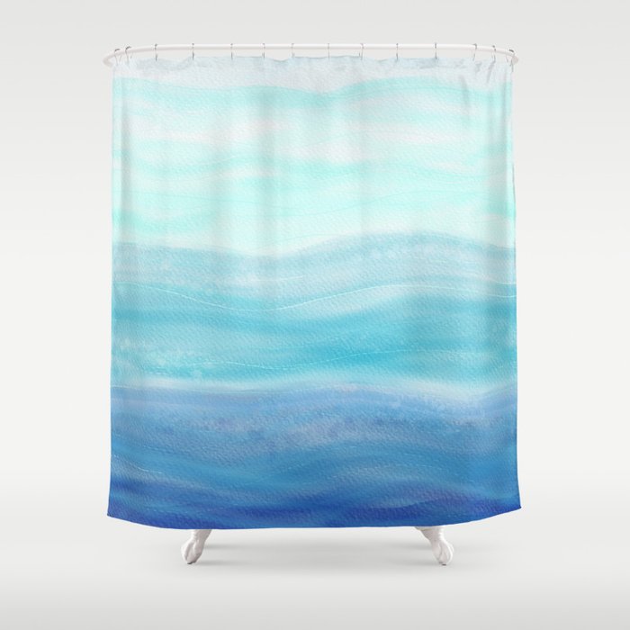 Sea Waves, Abstract Watercolor Painting Shower Curtain