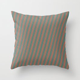 [ Thumbnail: Dark Cyan & Red Colored Striped Pattern Throw Pillow ]
