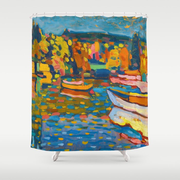 Study For Autumn Landscape With Boats (1908) | Wassily Kandinsky Paintings | Wassily Kandinsky abstract art Shower Curtain