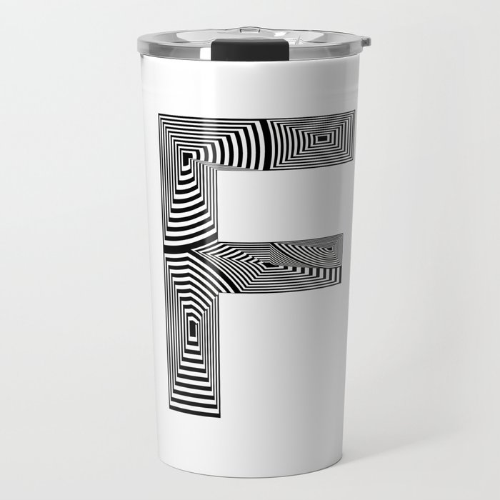 capital letter F in black and white, with lines creating volume effect Travel Mug