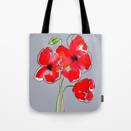 Red Poppies on Grey Tote Bag