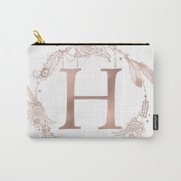Letter H Rose Gold Pink Initial Monogram Carry-All Pouch