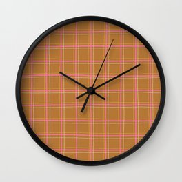 Mustard and Pink Checkered Grid plaid Tartan  Wall Clock