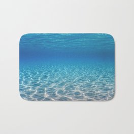 Underwater Blue Ocean, Sandy sea bottom Underwater background Bath Mat