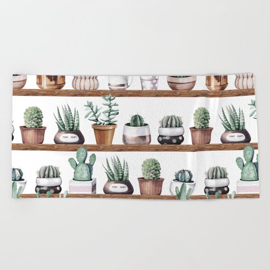 Cactus Shelf Rose Gold Green Beach Towel by Nature Magick
