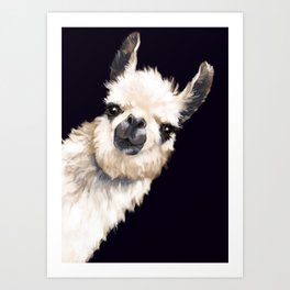 Sneaky Llama in Black Art Print
