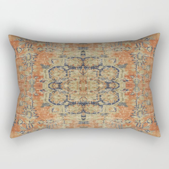 Vintage Woven Coral and Blue Kilim Rectangular Pillow