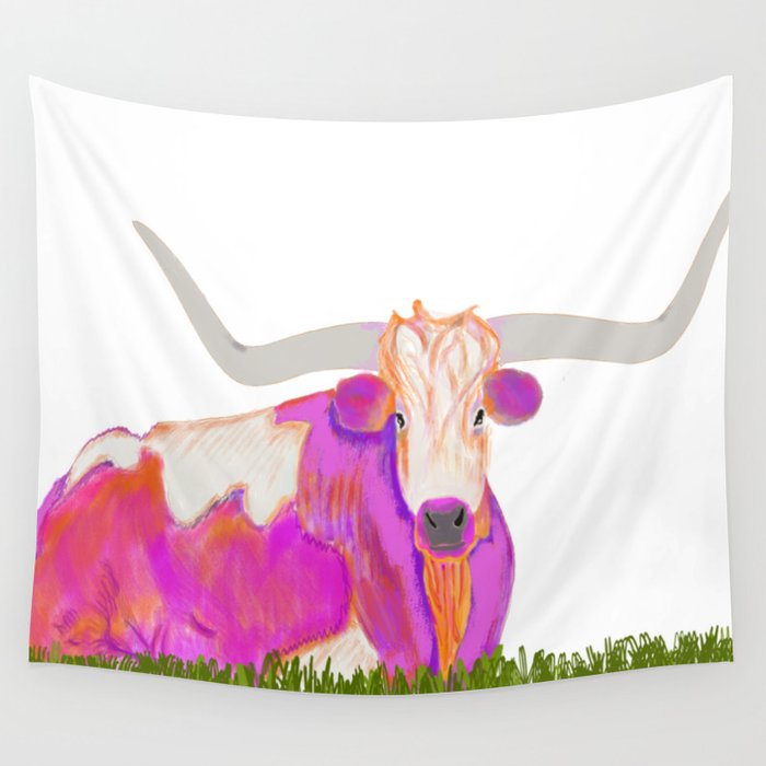 Pink Longhorn Wall Tapestry