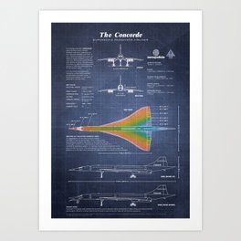 Concorde Supersonic Airliner Blueprint (dark blue) Art Print