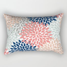 Floral Bloom Print, Living Coral, Pale Aqua Blue, Gray, Navy Rectangular Pillow