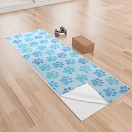 Blue Paws doodle seamless pattern. Digital Illustration Background. Yoga Towel