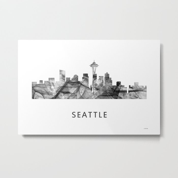Seattle, Washington Skyline WB BW Metal Print