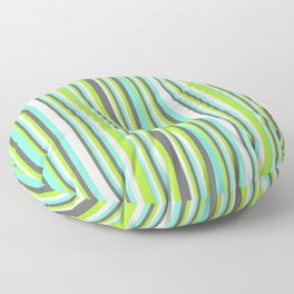 [ Thumbnail: Light Green, Dim Grey, Aquamarine, and Mint Cream Colored Stripes Pattern Floor Pillow ]