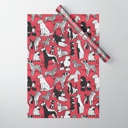 Geometric sweet wet noses // red watercolour texture background black and white dogs Wrapping Paper