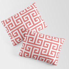 Tropical Coral and White Greek Key Pattern Pillow Sham