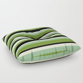 [ Thumbnail: Dark Sea Green, Green, Black & Light Yellow Colored Striped/Lined Pattern Floor Pillow ]