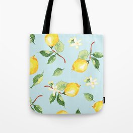 Lemons on Sky blue background Tote Bag