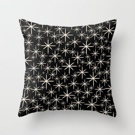 Twinkling Mid Century Modern Starburst Pattern Black and Cream Throw Pillow